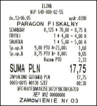 Przykładowy paragon Elzab Jota
