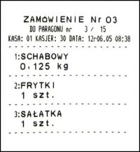 Przykładowy wydruk zamówienia na drukarce Elzab Talos