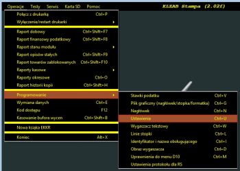 Ustawienia w programie serwisowym Stampa