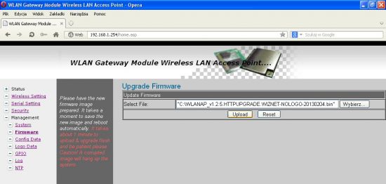 Aktualizacja modułu wifi w bezprzewodowym czytniku cen