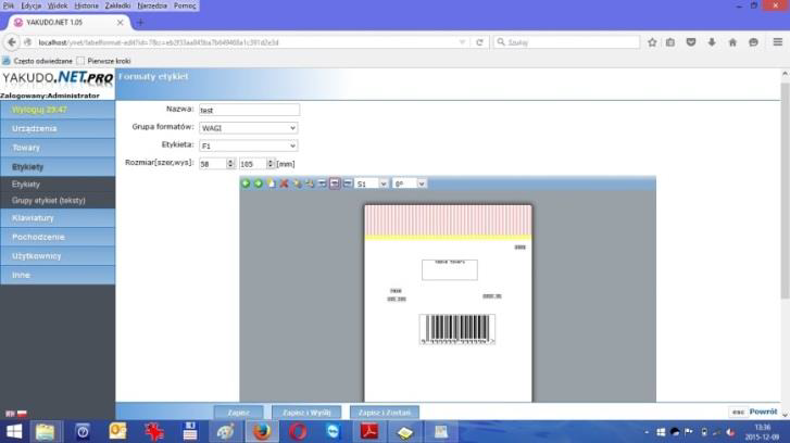 Przykładowa etykieta w programie YAKUDO
