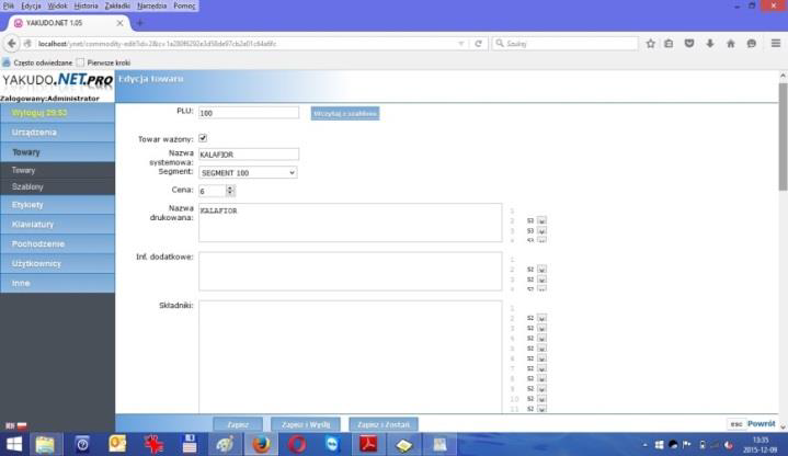 Edycja towaru w programie YAKUDO