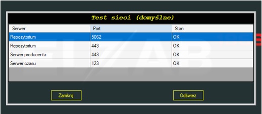 Wynik testu sieci w programie Elzab Eureka.