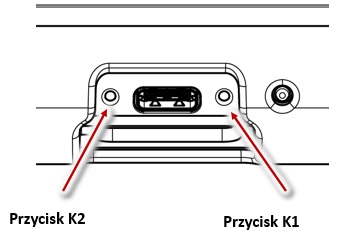 Rysunek przedstawiający gdzie znajdują się przyciski K1 i K2 w kasoterminalu Elzab K2Pay