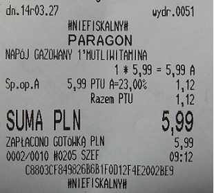 Paragon z kasy fiskalnej Elzab z dodatkowym opisem - PC - Market