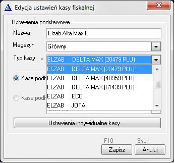 Edycja ustawień kasy fiskalnej Elzab Jota E w programie WFMag