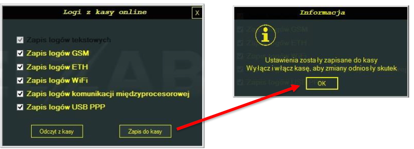 Wybór jakie logi mają być zapisywane na kasie fiskalnej online
