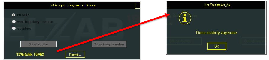 Potwierdzenie pomyślnego zapisania logów