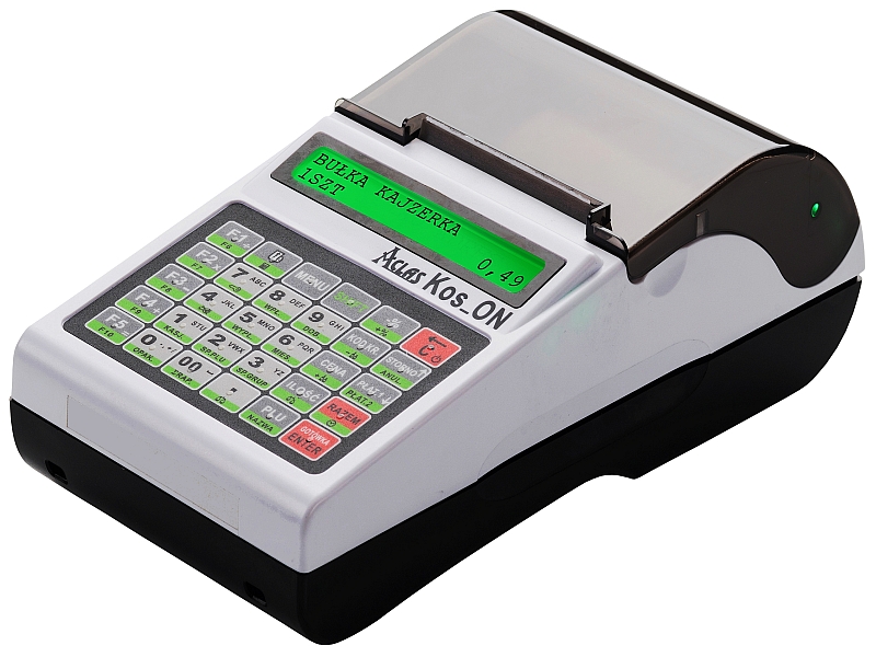 Kasa fiskalna Aclas KOS ON Online w kolorze biało-czarnym - ekran kasjera oraz klawiatura