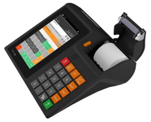 Boczny widok Novitus Next Pro z otwartą klapką papieru – funkcjonalna kasa fiskalna online z e-paragonem.