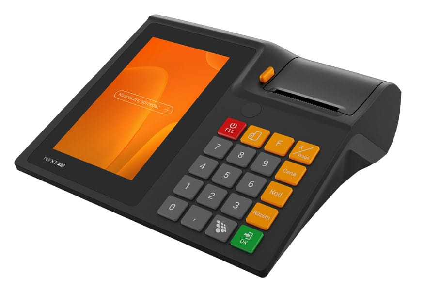Prawe boki Novitus Next Pro – nowoczesna kasa fiskalna online z dotykowym ekranem i tradycyjną klawiaturą