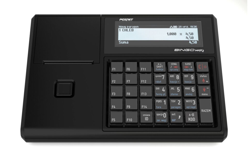 Kasa fiskalna Posnet Bingo Max2 z wytrzymałą klawiaturą.