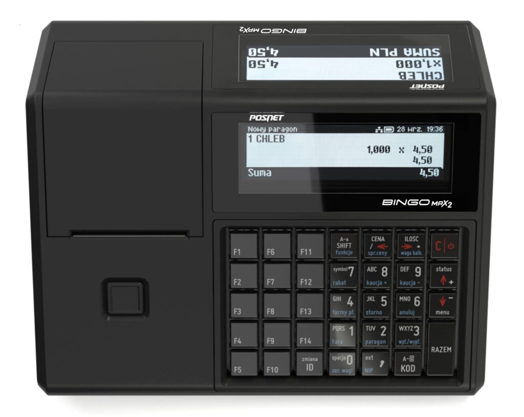 Kasa fiskalna Posnet Bingo Max2 Online z czytelnymi wyświetlaczami