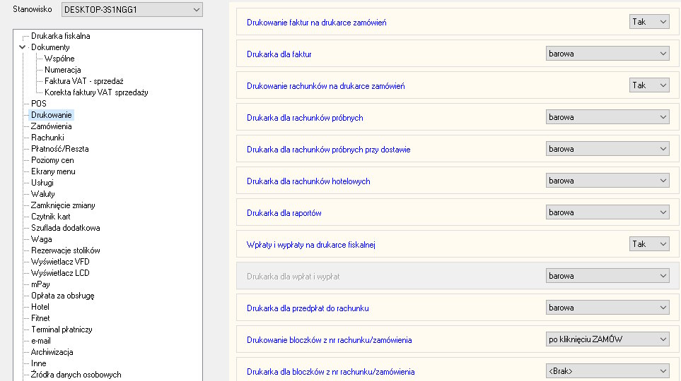 Program SOGA Novitus – zarządzanie drukarkami fiskalnymi i bonowymi, widok ustawień